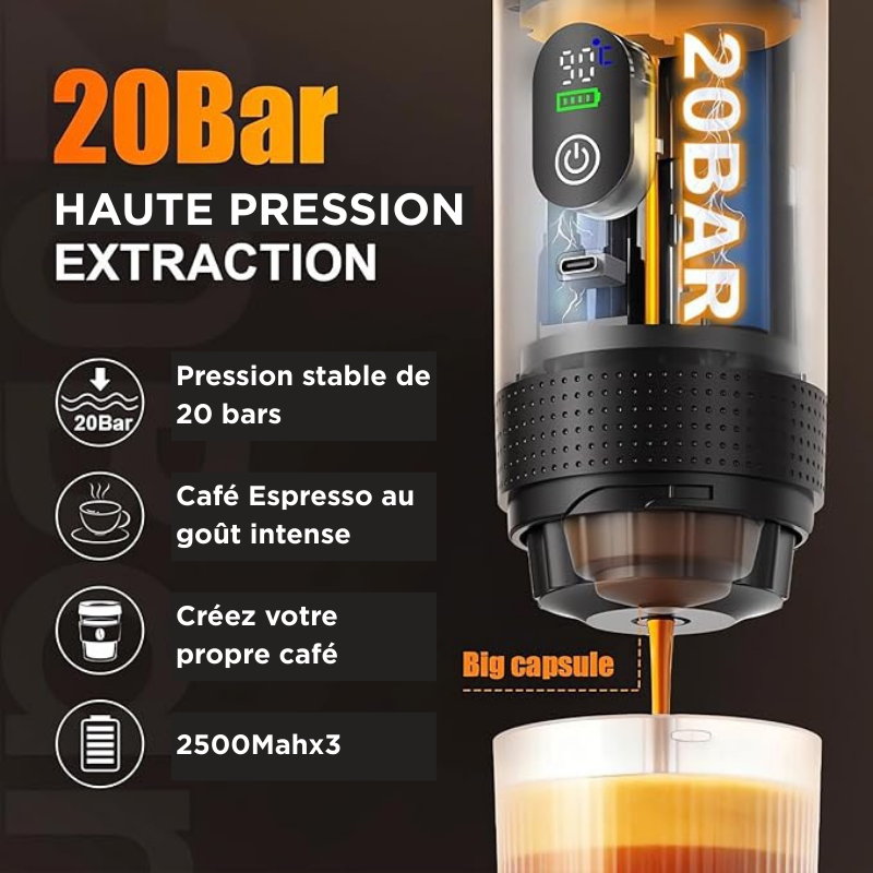 Machine à café expresso portable électrique, compatible avec capsules petites/grandes et café en poudre, chauffage instantané pour bureau, voiture, voyage