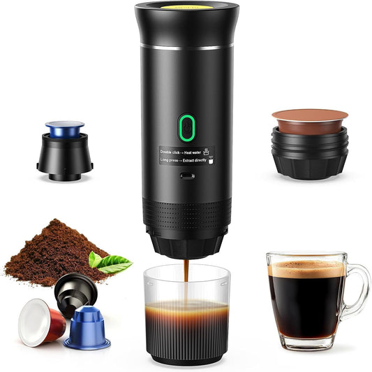 Machine à café expresso portable électrique, compatible avec capsules petites/grandes et café en poudre, pour bureau, voiture, voyage