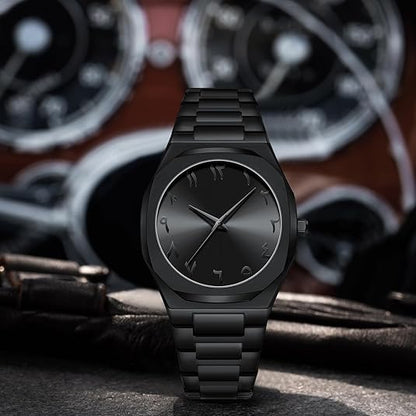 MONTRE ARABIC FULL BLACK - RESISTANTE A L'EAU - INDICATEURS EN CHIFFRES ARABES