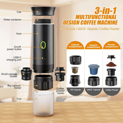Machine à café expresso portable électrique, compatible avec capsules et café en poudre