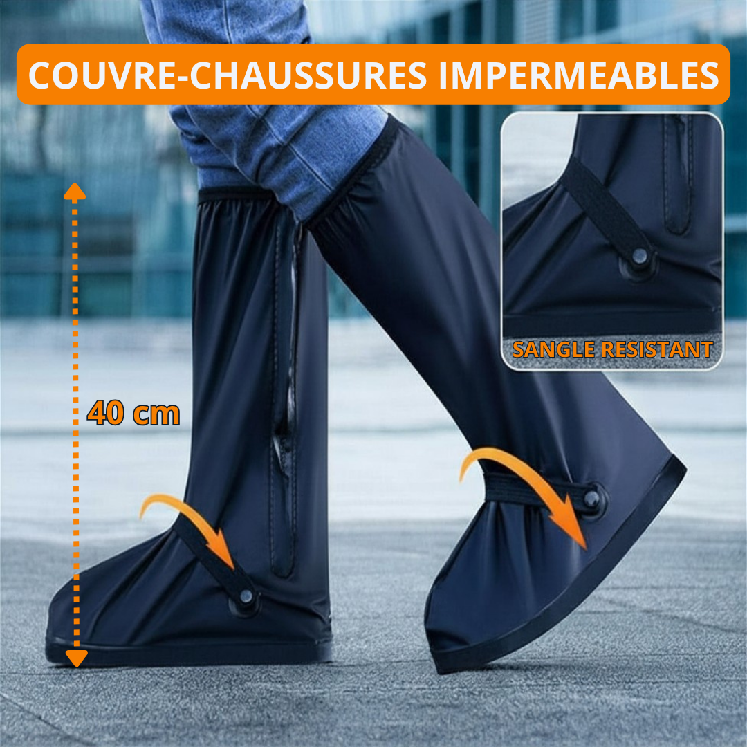 Bottes Couvre-Chaussures Imperméables — Protection Pluie Haute 40 cm, Antidérapantes, pour Moto et Marche