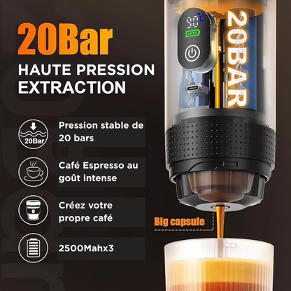 Machine à café expresso portable électrique, compatible avec capsules petites/grandes et café en poudre, chauffage instantané pour bureau, voiture, voyage