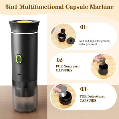 Machine à café expresso portable électrique, compatible avec capsules et café en poudre