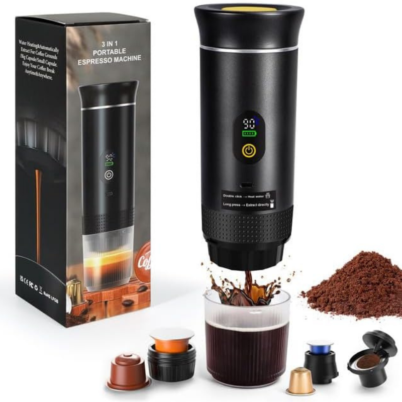 Machine à café expresso portable électrique, compatible avec capsules petites/grandes et café en poudre, chauffage instantané pour bureau, voiture, voyage