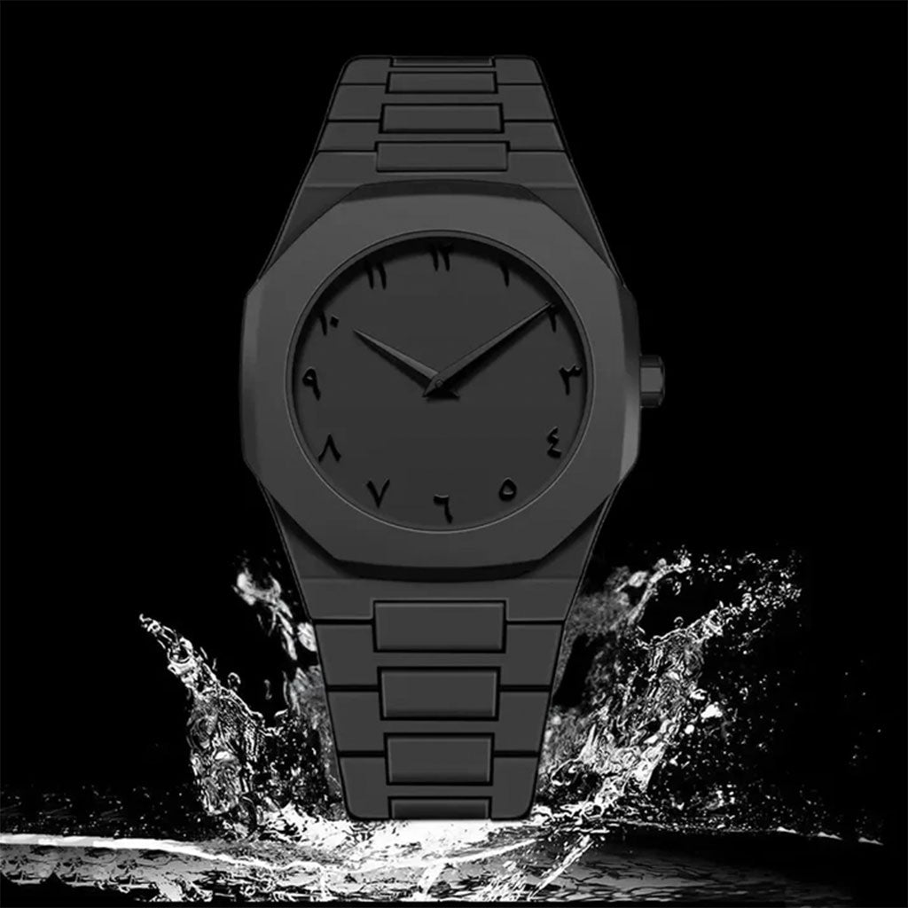 MONTRE ARABIC FULL BLACK - RESISTANTE A L'EAU - INDICATEURS EN CHIFFRES ARABES